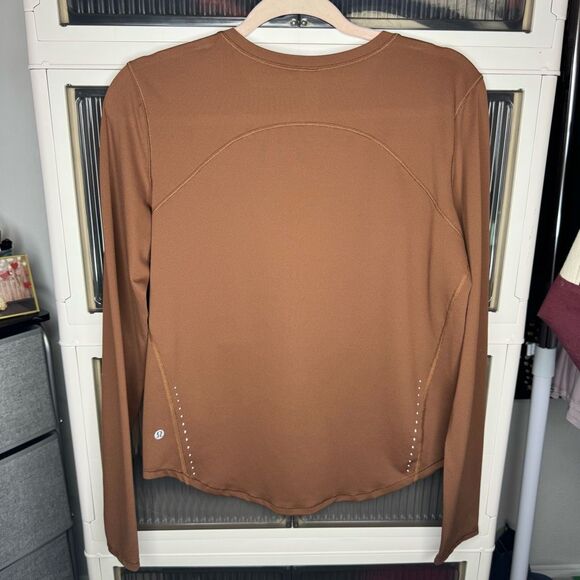 Lululemon High Neck Running and Training Long Sleeve, Copper Brown, Sz 8 - Picture 4 of 5